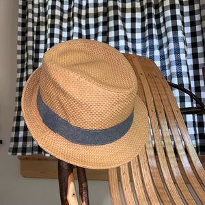 Natural & Denim woven fedora hat